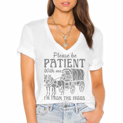 Please Be Patient With Me I'm From The 1900s Vintage 1900s Premium Tri-Blend Women's Jersey Short Sleeve Deep V-Neck Tshirt - Figerry