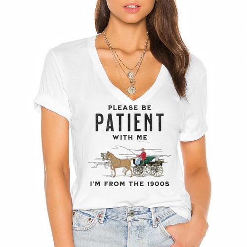 Please Be Patient I'm From The 1900s Vintage Premium Women's Jersey Short Sleeve Deep V-Neck Tshirt				 - Figerry
