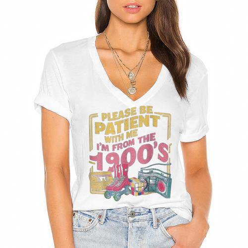 Please Be Patient With Me I'm From The 1900s Vintage Trendy Women's Jersey Short Sleeve Deep V-Neck Tshirt - Figerry