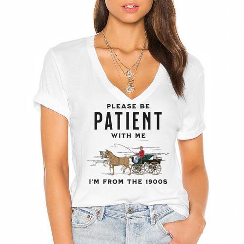 Please Be Patient I'm From The 1900s Vintage Women's Jersey Short Sleeve Deep V-Neck Tshirt				 - Figerry