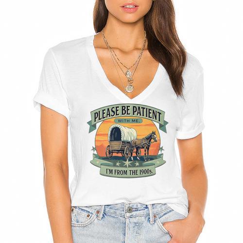 Please Be Patient With Me I'm From The 1900s Women Men Premium Women's Jersey Short Sleeve Deep V-Neck Tshirt - Figerry