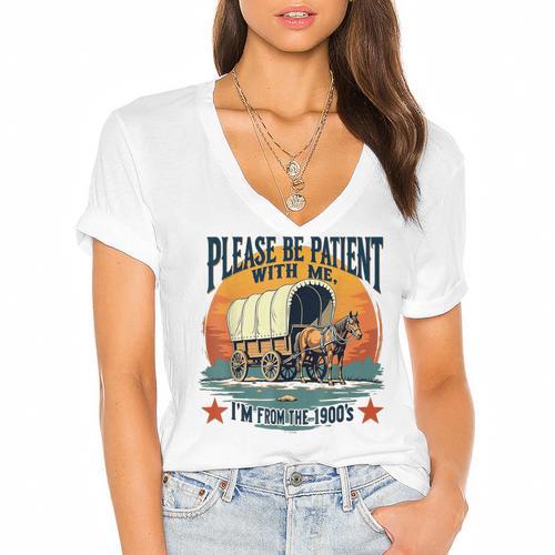 Please Be Patient With Me I'm From The 1900s Women Men Women's Jersey Short Sleeve Deep V-Neck Tshirt - Figerry