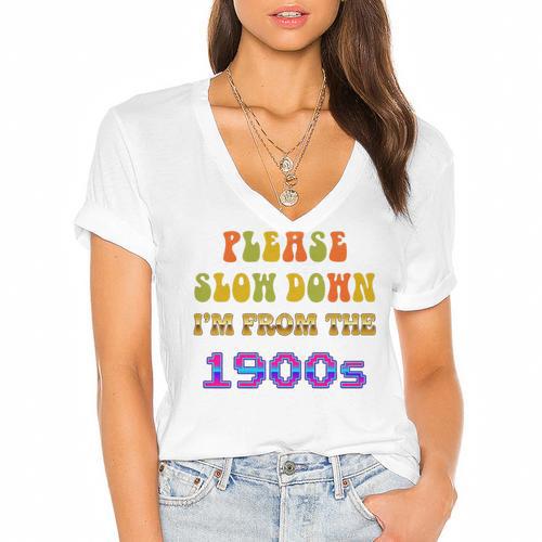 Please Slow Down I'm From The 1900s Retro Vintage 70 Premium Tri-Blend Women's Jersey Short Sleeve Deep V-Neck Tshirt - Figerry
