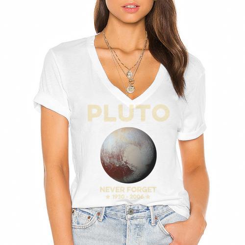 Pluto Never Forget 1930-2006 Planet Space Science Nostalgia Premium Tri-Blend Women's Jersey Short Sleeve Deep V-Neck Tshirt - Figerry