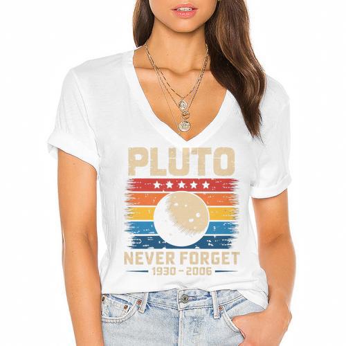 Pluto Never Forget Space Nostalgia Astronomy Humor Premium Tri-Blend Women's Jersey Short Sleeve Deep V-Neck Tshirt				 - Figerry