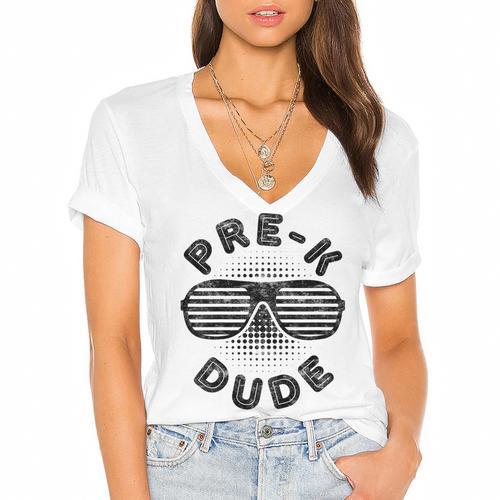 Pre-K Dude Shirt Boy Girl Graduation Back To School Women's Jersey Short Sleeve Deep V-Neck Tshirt				 - Best Gift Smart