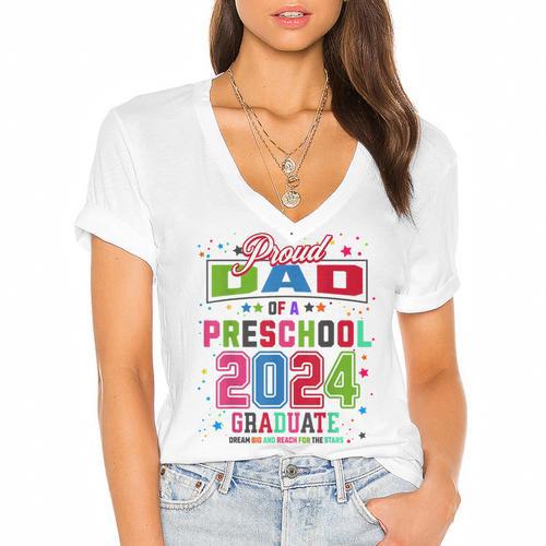 Pre School Graduation Idea For Dad & Preschool Graduation Women's Jersey Short Sleeve Deep V-Neck Tshirt				 - Best Gift Smart