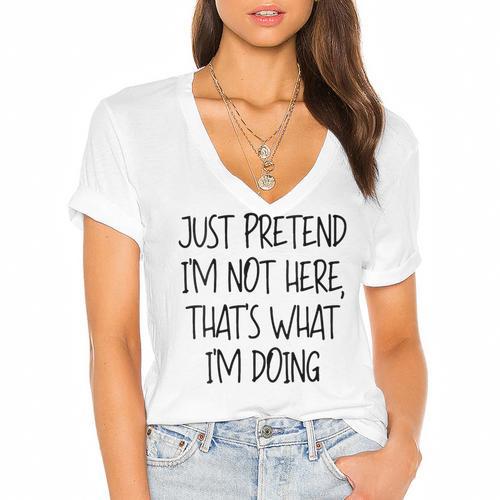 Pretend Introvert Introverted Apparel Women's Jersey Short Sleeve Deep V-Neck Tshirt - Raresse
