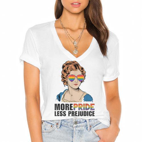 Pride And Prejudice Book Jane Austen Merch LGBTQ Women's Jersey Short Sleeve Deep V-Neck Tshirt - Bookorys