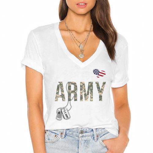 Proud Army Mom Army Graduation Mom US Army Mom Women's Jersey Short Sleeve Deep V-Neck Tshirt				 - Best Gift Smart