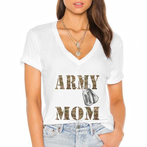 Proud Army National Guard Mom National Guard Graduation Women's Jersey Short Sleeve Deep V-Neck Tshirt				 - Best Gift Smart