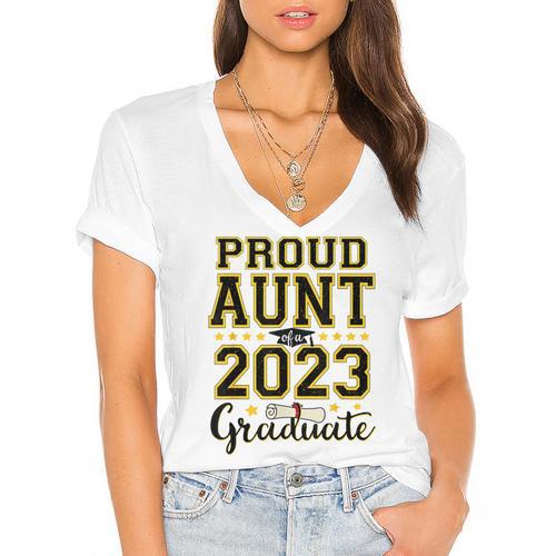 Proud Aunt Of A 2023 Graduate Family Matching Graduation Women's Jersey Short Sleeve Deep V-Neck Tshirt				 - Best Gift Smart