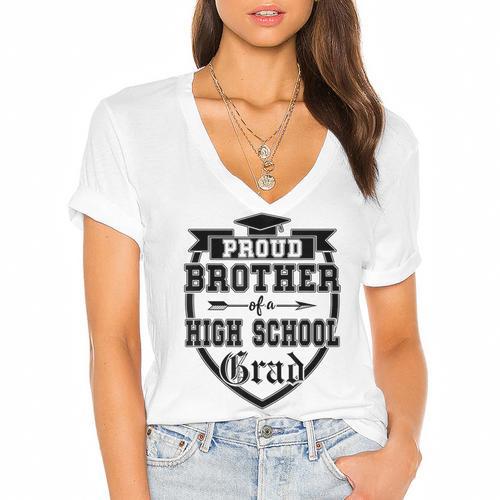 Proud Brother Of a High School Grad Senior Graduation Shirt Women's Jersey Short Sleeve Deep V-Neck Tshirt				 - Best Gift Smart