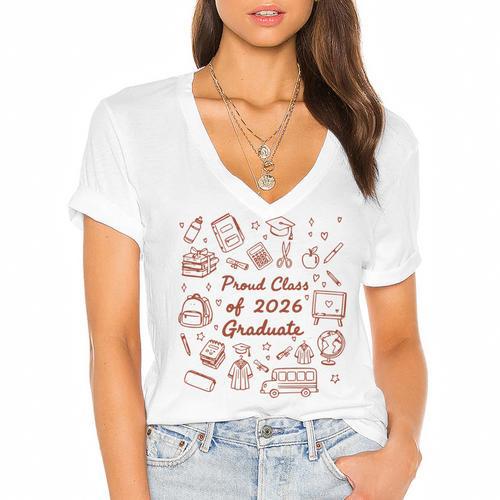 Proud Class Of 2026 Graduate Doodle Senior Graduation Premium Tri-Blend Women's Jersey Short Sleeve Deep V-Neck Tshirt				 - Best Gift Smart