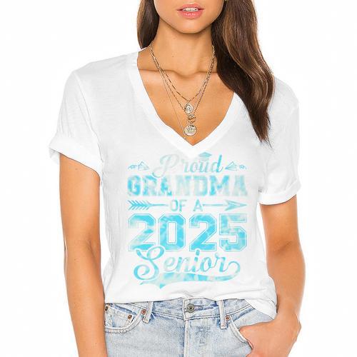 Proud Grandma Of a 2025 Senior Graduate Graduation Premium Women's Jersey Short Sleeve Deep V-Neck Tshirt				 - Best Gift Smart