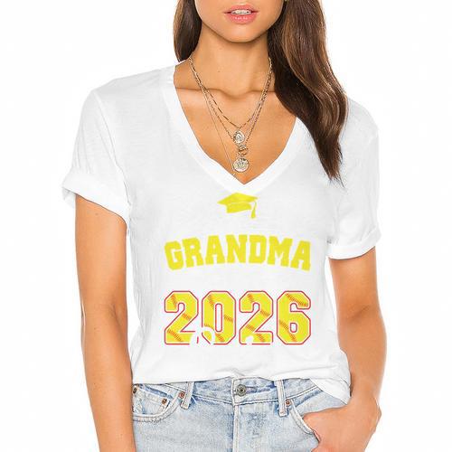 Proud Grandma Of A 2026 Senior Softball Graduation Matching Women's Jersey Short Sleeve Deep V-Neck Tshirt				 - Best Gift Smart