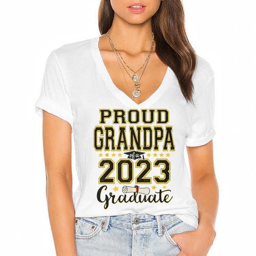 Proud Grandpa Of A 2023 Graduate Graduation Women's Jersey Short Sleeve Deep V-Neck Tshirt				 - Best Gift Smart
