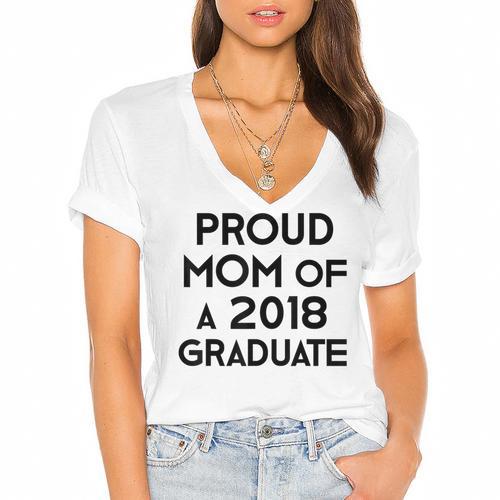 Proud Mom Of A 2018 Graduate Mama Graduation Women's Jersey Short Sleeve Deep V-Neck Tshirt				 - Best Gift Smart