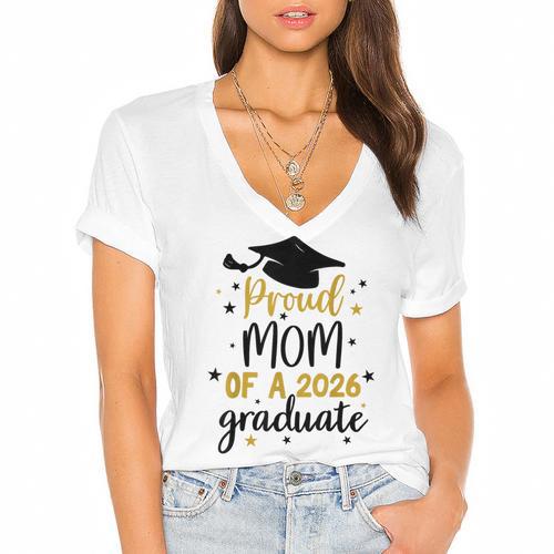 Proud Mom Of A Class Of 2026 Graduate Senior Graduation 2026 Women's Jersey Short Sleeve Deep V-Neck Tshirt				 - Best Gift Smart