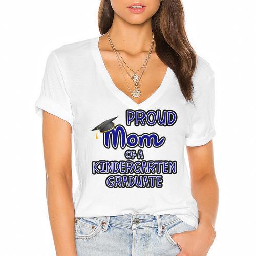 Proud Mom Of a Kindergarten Graduate Graduation TShirt Women's Jersey Short Sleeve Deep V-Neck Tshirt - Best Gift Smart