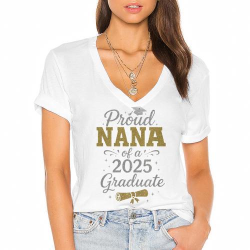 Proud Nana Of a 2025 Graduate Senior Graduation Women Premium Tri-Blend Women's Jersey Short Sleeve Deep V-Neck Tshirt - Best Gift Smart