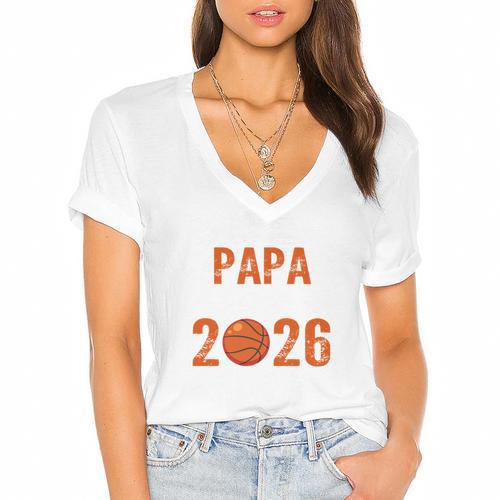 Proud PAPA Of 2026 Senior Basketball Student Graduation Women's Jersey Short Sleeve Deep V-Neck Tshirt - Best Gift Smart