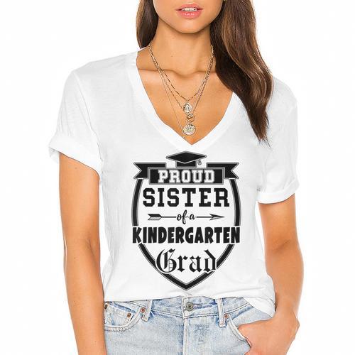 Proud Sister Of a Kindergarten Grad Graduation Shirt Women's Jersey Short Sleeve Deep V-Neck Tshirt				 - Best Gift Smart