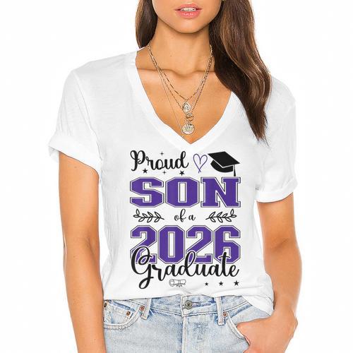Proud Son Of a Class Of 2026 Graduate For Graduation Women's Jersey Short Sleeve Deep V-Neck Tshirt				 - Best Gift Smart