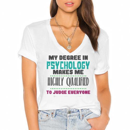 Qualified Psychologist PhD PsyD Shirt Graduation Women's Jersey Short Sleeve Deep V-Neck Tshirt				 - Best Gift Smart