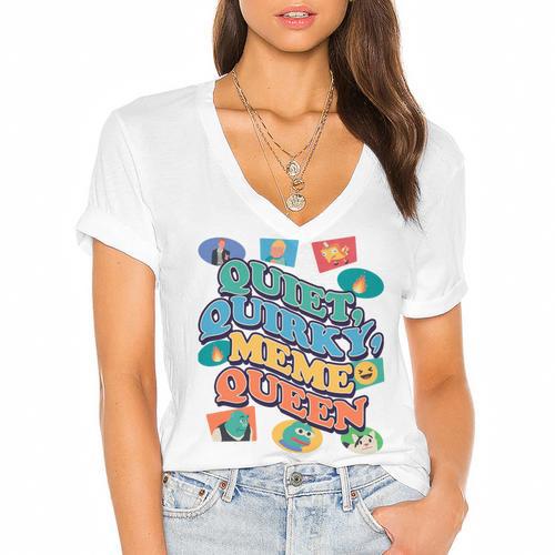 Quiet Quirky Meme Queen Introvert Anti People Meme Lovers Women's Jersey Short Sleeve Deep V-Neck Tshirt - Raresse