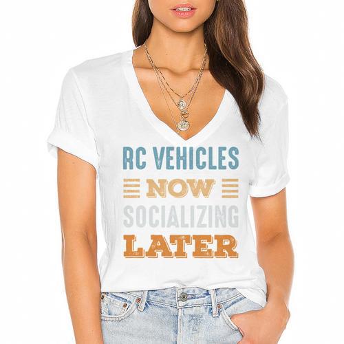RC Vehicles Now Minimal Socializing Introvert Vintage Women's Jersey Short Sleeve Deep V-Neck Tshirt				 - Raresse
