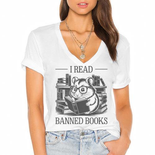 I Read Banned Books Women's Jersey Short Sleeve Deep V-Neck Tshirt - Bookorys AU