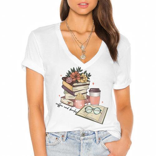 Read Books Drink Coffee For Women Women's Jersey Short Sleeve Deep V-Neck Tshirt				 - Bookorys DE