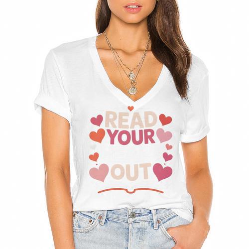 Read Your Heart Out Teacher Valentines Day Reading Book Love Women's Jersey Short Sleeve Deep V-Neck Tshirt				 - Bookorys