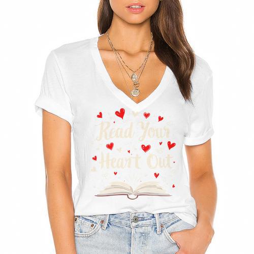 Read Your Heart Out Valentines Day Book And Reading Lovers Women's Jersey Short Sleeve Deep V-Neck Tshirt - Bookorys DE