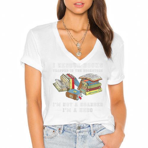 I Rescue Book Trapped In The Bookstore I'm Not A Hoarder Premium Tri-Blend Women's Jersey Short Sleeve Deep V-Neck Tshirt				 - Bookorys DE