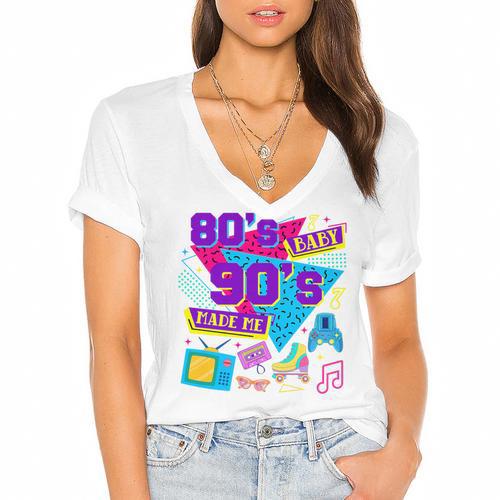 Retro 1980s 80's Baby 1990s 90's Made Me Nostalgia Birthday Premium Tri-Blend Women's Jersey Short Sleeve Deep V-Neck Tshirt				 - Figerry