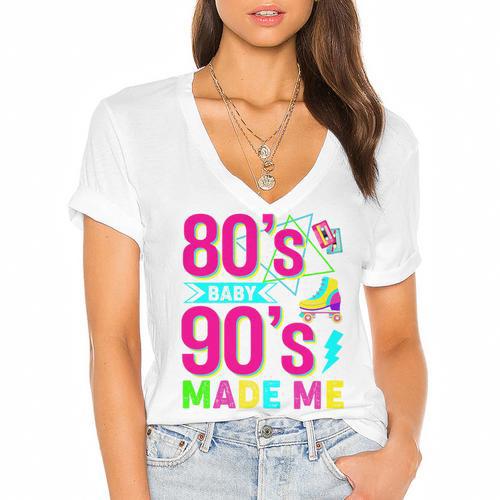 Retro 1980s 80's Baby 1990s 90's Made Me Nostalgia Vibes Premium Tri-Blend Women's Jersey Short Sleeve Deep V-Neck Tshirt				 - Figerry