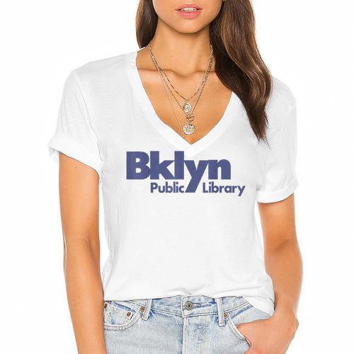 Retro Brooklyn Public Library NY New York Book Lover Women's Jersey Short Sleeve Deep V-Neck Tshirt - Bookorys