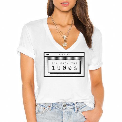 Retro Computer Screen I'm From The 1900s Birthday Women's Jersey Short Sleeve Deep V-Neck Tshirt - Figerry