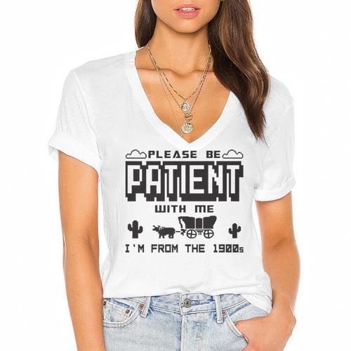 Retro Please Be Patient With Me I'm From The 1900s Premium Women's Jersey Short Sleeve Deep V-Neck Tshirt - Figerry
