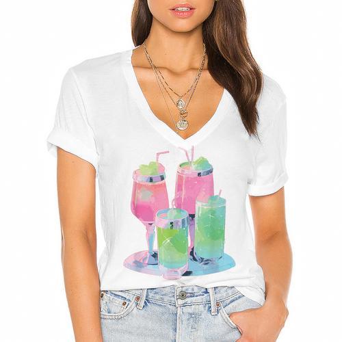 Retro Soft Drinks 80s 90s Nostalgia Cute Anime Aesthetic Tee Women's Jersey Short Sleeve Deep V-Neck Tshirt - Figerry