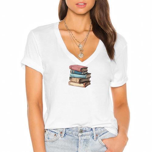 Retro Sometimes I Think I Read Too Much For Book Lover Women's Jersey Short Sleeve Deep V-Neck Tshirt				 - Bookorys DE