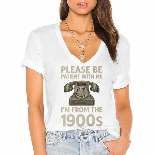 Retro Vintage Please Be Patient With Me I'm From The 1900s Premium Women's Jersey Short Sleeve Deep V-Neck Tshirt - Figerry
