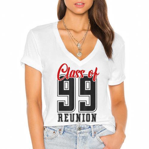 Reunion 1999 Matching Graduation High School Class Of 1999 Women's Jersey Short Sleeve Deep V-Neck Tshirt				 - Best Gift Smart