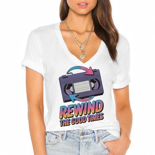 Rewind Good Times Retro VHS Tape Nostalgia 80s 90s Premium Tri-Blend Women's Jersey Short Sleeve Deep V-Neck Tshirt				 - Figerry