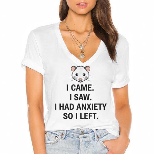 I Came I Saw I Had Anxiety So I Left Introvert Tee Women's Jersey Short Sleeve Deep V-Neck Tshirt				 - Raresse