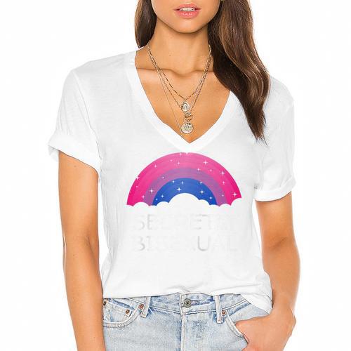 Secretly Bisexual Bi Introvert Bi Pride Antisocial LGBTQ Raglan Baseball Tee Women's Jersey Short Sleeve Deep V-Neck Tshirt				 - Raresse