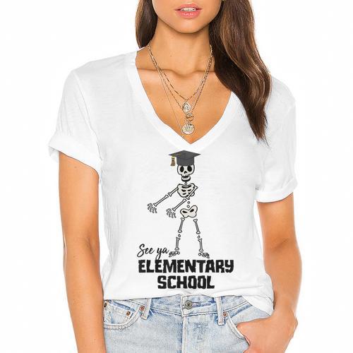 See Ya Elementary School Shirt Cool Graduation Tee Women's Jersey Short Sleeve Deep V-Neck Tshirt				 - Best Gift Smart