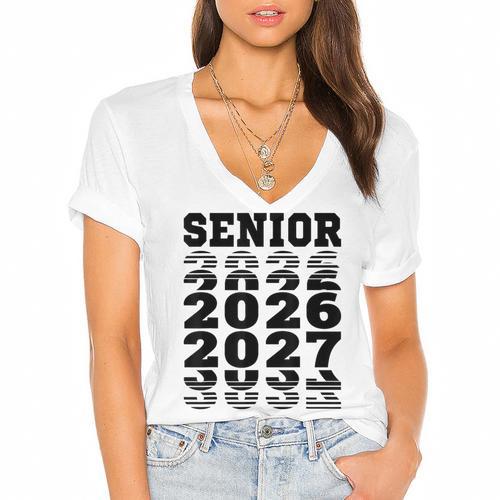 Senior 2026 2027 Class Of Graduation Women's Jersey Short Sleeve Deep V-Neck Tshirt - Best Gift Smart